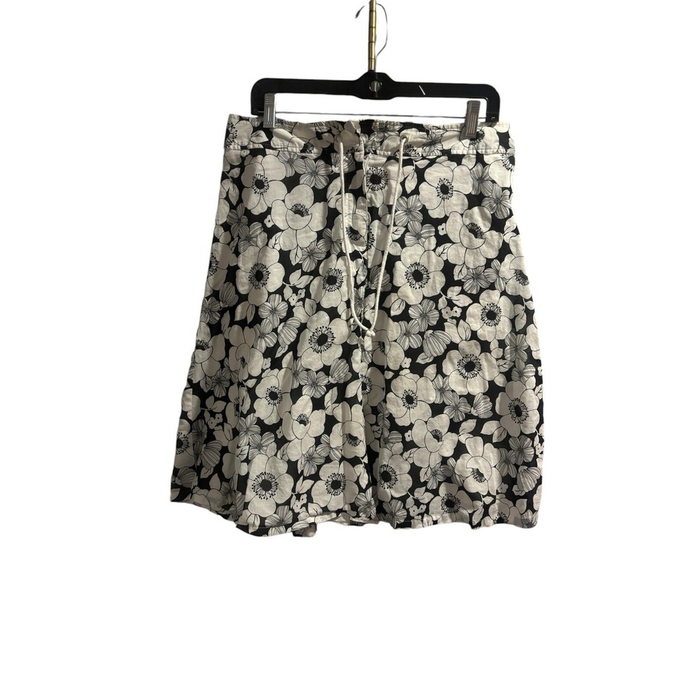 Liz Claiborne Petite Floral Skirt Black White Cotton A-Line Size 12P